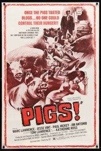 2m177 DADDY'S DEADLY DARLING 1sh '72 art of wacky killer PIGS, no one could control their hunger!!