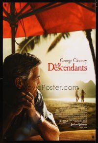2m199 DESCENDANTS advance DS 1sh '11 cool image of George Clooney on beach!