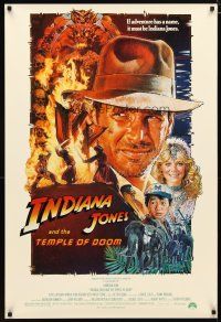 2m382 INDIANA JONES & THE TEMPLE OF DOOM 1sh '84 art of Harrison Ford & cast by Drew Struzan!