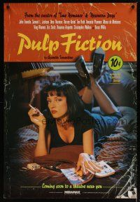 2m001 PULP FICTION recalled advance 1sh '94 Quentin Tarantino, Uma Thurman smoking Lucky Strikes!