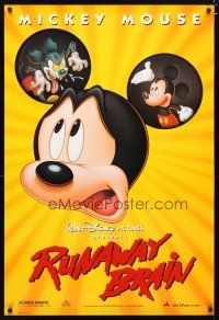 2m643 RUNAWAY BRAIN DS 1sh '95 Disney, great huge Mickey Mouse Jekyll & Hyde cartoon image!