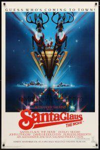 2m649 SANTA CLAUS THE MOVIE advance 1sh '85 Bob Peak art of Santa & his reindeer sleigh!