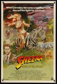 2m661 SHEENA int'l 1sh '84 artwork of sexy Tanya Roberts with bow & arrows riding zebra in Africa!