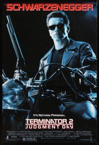 2m741 TERMINATOR 2 1sh '91 James Cameron, Arnold Schwarzenegger on motorcycle w/shotgun!