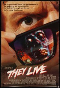 2m745 THEY LIVE DS 1sh '88 Rowdy Roddy Piper, John Carpenter, cool horror image!