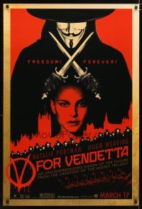 2m790 V FOR VENDETTA teaser 1sh '05 Wachowski Bros, bald Natalie Portman, Hugo Weaving, 2 daggers!