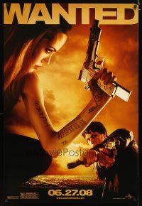 2m802 WANTED teaser 1sh '08 sexy Angelina Jolie & James McAvoy with guns!