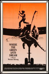 2m814 WHERE THE GREEN ANTS DREAM 1sh '84 Werner Herzog, cool image of Aborigine on plane!