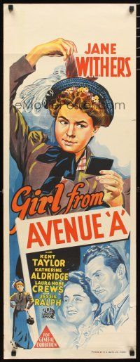 2p217 GIRL FROM AVENUE A long Aust daybill '40 cool different artwork of Jane Withers!