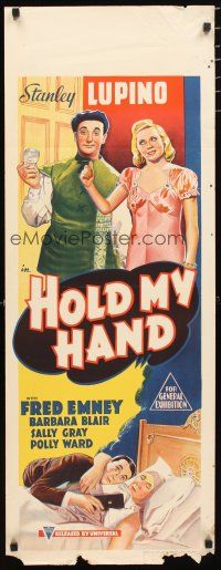 2p221 HOLD MY HAND long Aust daybill '38 Stanley Lupino, Fred Emney, Barbara Blair, wacky art!