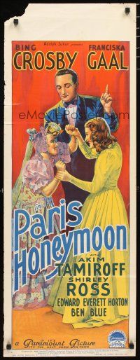 2p231 PARIS HONEYMOON long Aust daybill '39 Richardson Studio art of Bing Crosby, Gaal & Ross!