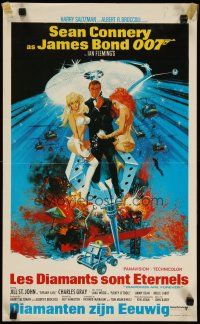 2p015 DIAMONDS ARE FOREVER Belgian '71 art of Sean Connery as James Bond by Robert McGinnis!