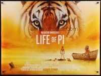 2p503 LIFE OF PI advance DS British quad '12 great image of Irrfan Khanin title role w/big cat!