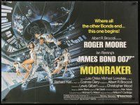 2p008 MOONRAKER British quad '79 art of Roger Moore as James Bond & sexy space babes by Goozee!