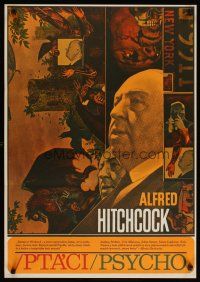 2p754 BIRDS/PSYCHO Czech 23x33 '70 Ziegler artwork from Alfred Hitchcock classic double-bill!