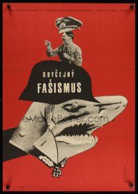2p785 TRIUMPH OVER VIOLENCE Czech 23x33 '66 Foryt art of Hitler & shark in Nazi helmet!