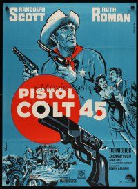 2p660 COLT .45 Danish '58 great image of Randolph Scott pointing two guns by sexy Ruth Roman!