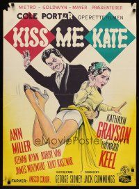 2p690 KISS ME KATE Danish '53 great Gaston art of Howard Keel spanking sexy Kathryn Grayson!
