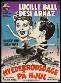 2p692 LONG, LONG TRAILER Danish '54 Gaston art of Lucy Ball, Desi Arnaz & huge RV!