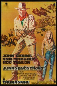 2p274 TRAIN ROBBERS Finnish '73 great full-length art of cowboy John Wayne & sexy Ann-Margret!