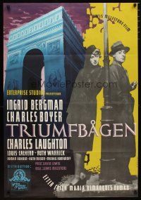 2p055 ARCH OF TRIUMPH purple title style Swedish '47 full-length Ingrid Bergman & Charles Boyer!
