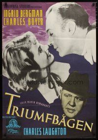 2p056 ARCH OF TRIUMPH yellow title style Swedish '47 Ingrid Bergman & Charles Boyer + Laughton!