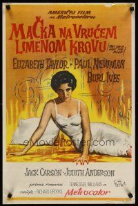 2p326 CAT ON A HOT TIN ROOF Yugoslavian '58 classic artwork of Elizabeth Taylor as Maggie the Cat!