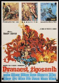2p333 DIRTY DOZEN Yugoslavian '67 Charles Bronson, Jim Brown, Lee Marvin, cool battle scene art!