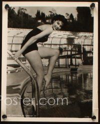 2r831 CYD CHARISSE 2 8x10 stills '57 pretty full-length portraits in bathing suit near pool!