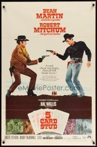 2t006 5 CARD STUD 1sh '68 Dean Martin & Robert Mitchum play poker & point guns at each other!