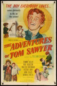 2t016 ADVENTURES OF TOM SAWYER 1sh R49 Tommy Kelly as Mark Twain's classic character!