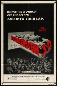 2t040 ANDY WARHOL'S FRANKENSTEIN 1sh R80s cool 3D art of near-naked girl coming off screen!
