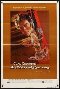 2t043 ANY WHICH WAY YOU CAN 1sh '80 cool artwork of Clint Eastwood by Bob Peak!