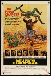 2t068 BATTLE FOR THE PLANET OF THE APES 1sh '73 great sci-fi artwork of war between apes & humans!