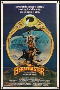 2t070 BEASTMASTER 1sh '82 cool fantasy art of barechested Marc Singer & sexy Tanya Roberts!