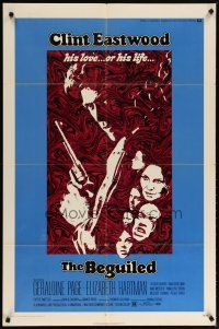 2t077 BEGUILED 1sh '71 cool psychedelic art of Clint Eastwood & Geraldine Page, Don Siegel