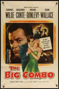 2t085 BIG COMBO 1sh '55 art of Cornel Wilde & sexy Jean Wallace, classic film noir!
