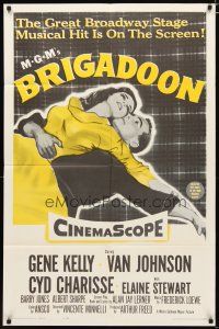 2t132 BRIGADOON 1sh R62 great romantic close up art of Gene Kelly & Cyd Charisse!