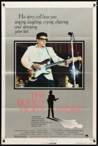 2t139 BUDDY HOLLY STORY 1sh '78 great image of Gary Busey performing on stage with guitar!