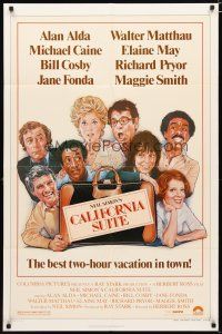 2t148 CALIFORNIA SUITE style B 1sh '78 Alan Alda, Michael Caine, Fonda, all-star cast Drew art!