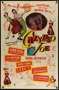 2t150 CALYPSO JOE 1sh '57 Herb Jeffries, Angie Dickinson, bongo beat, cool art!