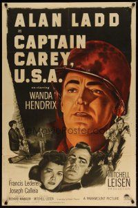 2t155 CAPTAIN CAREY, U.S.A. 1sh '50 close-up artwork of WWII soldier Alan Ladd, Mona Lisa!