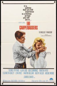2t161 CARPETBAGGERS 1sh '64 great close up of Carroll Baker biting George Peppard's hand!