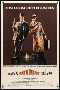 2t192 CITY HEAT 1sh '84 art of Clint Eastwood the cop & Burt Reynolds the detective by Fennimore!