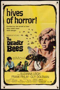 2t243 DEADLY BEES 1sh '67 hives of horror, fatal stings, image of sexy near-naked girl attacked!