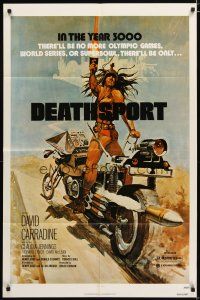 2t245 DEATHSPORT 1sh '78 David Carradine, cool art of futuristic battle motorcycle!