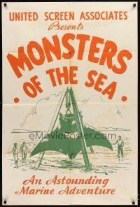 2t258 DEVIL MONSTER 1sh R30s re-titled Monsters of the Sea, cool artwork of giant stingray!