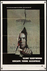 2t310 ESCAPE FROM ALCATRAZ 1sh '79 cool artwork of Clint Eastwood busting out by Lettick!