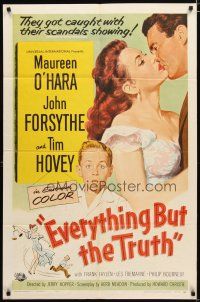 2t314 EVERYTHING BUT THE TRUTH 1sh '56 sexy Maureen O'Hara got caught with her scandals showing!