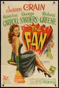 2t323 FAN 1sh '49 full-length art of sexy Jeanne Crain, directed by Otto Preminger!
